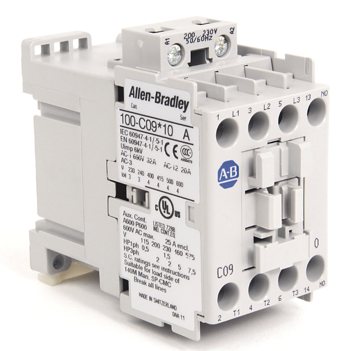 Allen-Bradley 100-C09D200 Contactor – 9 A, 110 V AC (50 Hz) / 120 V AC (60 Hz), 2 NO + 2 NC, Motor Load