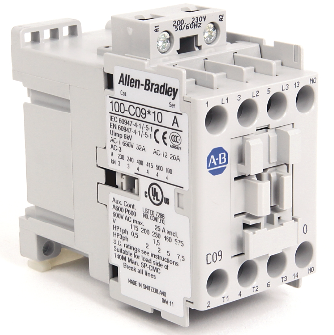 Allen-Bradley 100-C09KF10 Contactor – 9 A, 3-Pole, 230 V AC (50/60 Hz), DIN Rail Mount